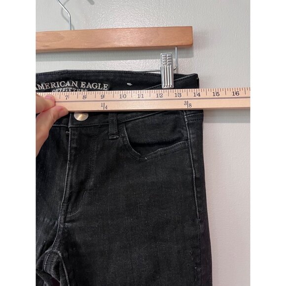 American Eagle Outfitters Womens Black Skinny Jeans Size 2 Distressed Knee Denim - Picture 4 of 11